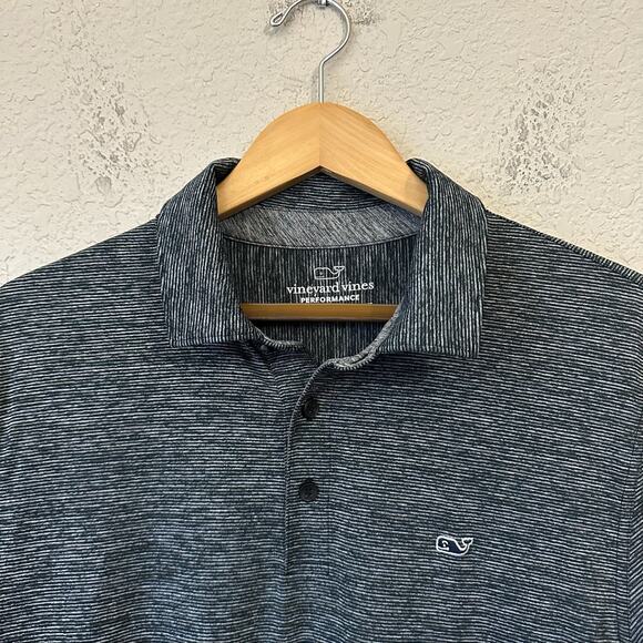 VINEYARD VINES Performance Polo Shirt Gray Striped Golf Sports Preppy - Picture 4 of 8